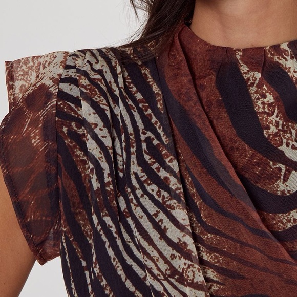 Mixed animal Crinkle Chiffon High Neck Ruched Mini Dress - Picture 4 of 9